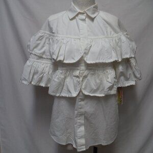 Cricket Creek Vintage Ruffle white button down top blouse Size Sz Medium Md M